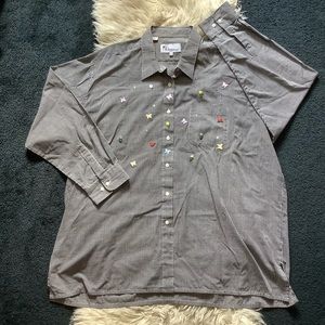 Vintage gingham butterfly pattern button down shirt xxl